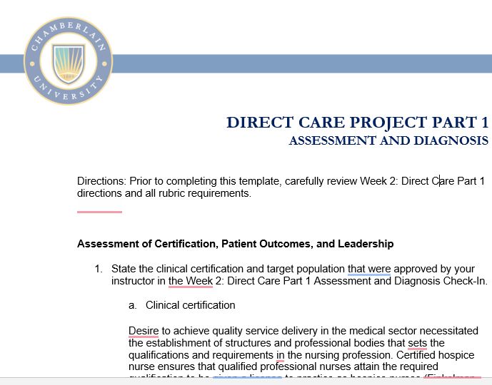 Answered NR447 Week 2 Assignment Direct Care Project Part 1 Scol