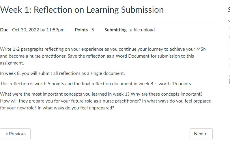 Answered Nr Np Week Reflection On Learning Submission Week