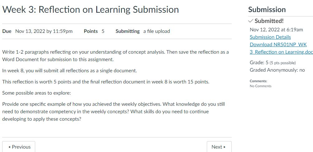 Answered Nr Np Week Reflection On Learning Submission Points