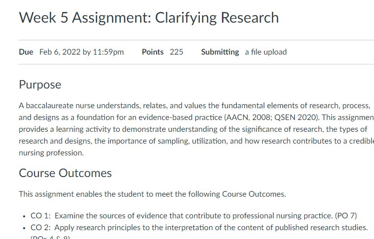 week 5 assignment clarifying research