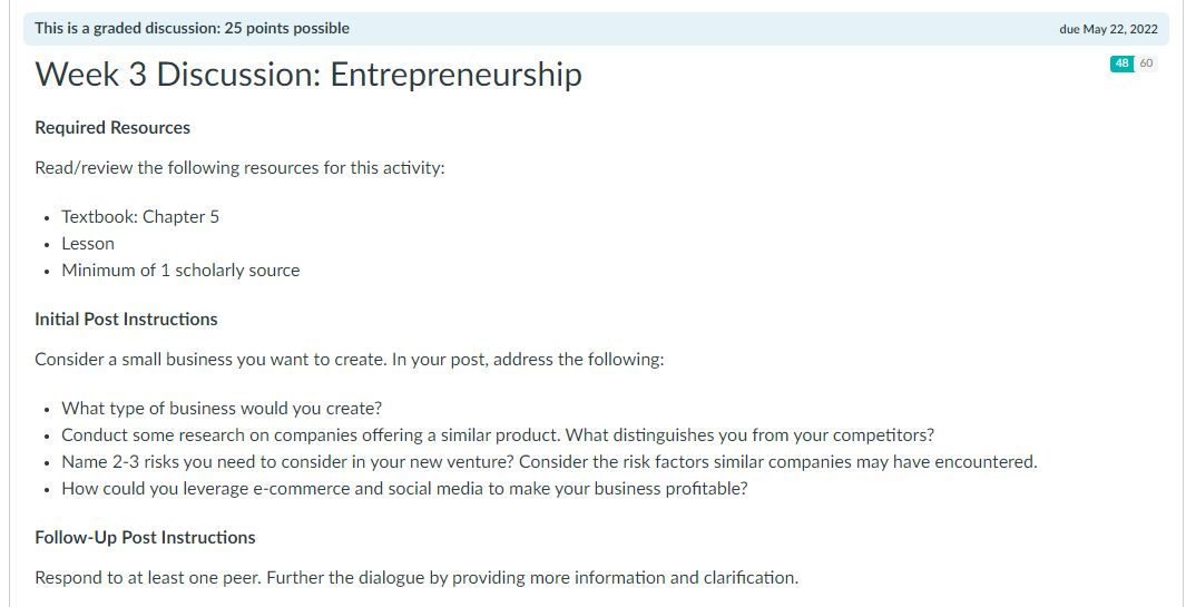 (Solution) BUSN115N Week 3 Discussion: Entrepreneurship - Scol Tutorials